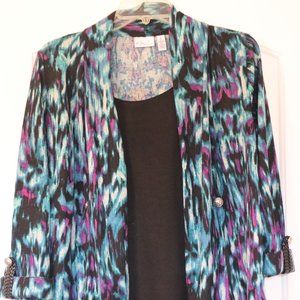 Kim Rogers 3/4 Sleeve Cardigan With Attached Tank One Piece Colorful Top Medium